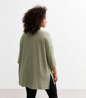 Curves Olive Green Soft Touch Slit Hem Top 4 Curves Olive Green Soft Touch Slit Hem Top