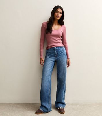 Mid Pink Scoop Neck Long Sleeve Ribbed Top 3 Mid Pink Scoop Neck Long Sleeve Ribbed Top