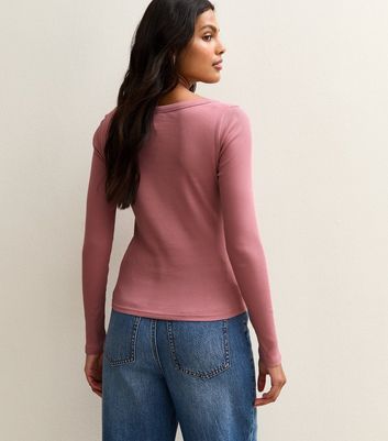 Mid Pink Scoop Neck Long Sleeve Ribbed Top 4 Mid Pink Scoop Neck Long Sleeve Ribbed Top