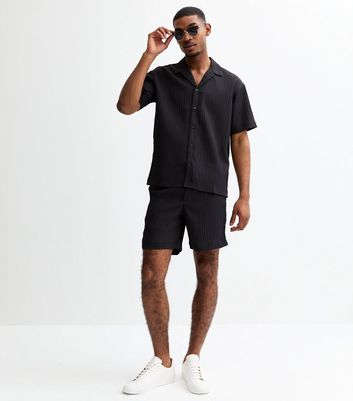 Jack & Jones Black Ribbed Texture Drawstring Shorts