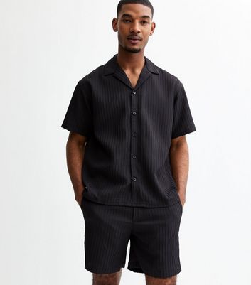 Jack & Jones Black Ribbed Texture Drawstring Shorts