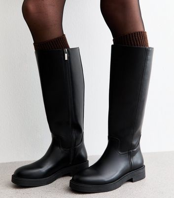 Black Faux Leather Knee High Riding Boots 4 Black Faux Leather Knee High Riding Boots