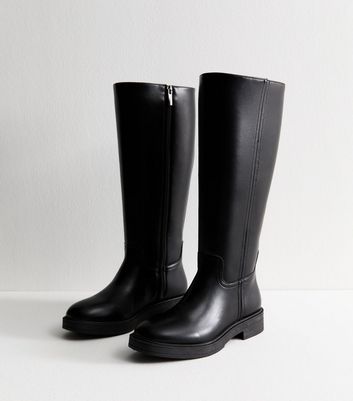 Black Faux Leather Knee High Riding Boots 5 Black Faux Leather Knee High Riding Boots