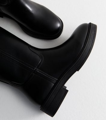 Black Faux Leather Knee High Riding Boots 7 Black Faux Leather Knee High Riding Boots