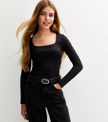 Girls Back Long Sleeve Square Neck Top