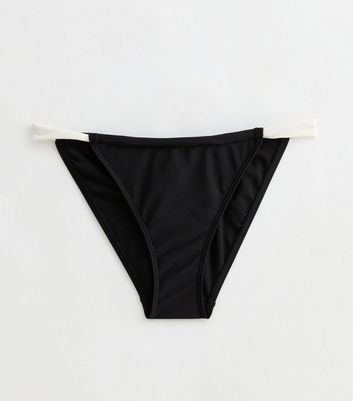 Black Contrast Strap Bikini Bottoms
