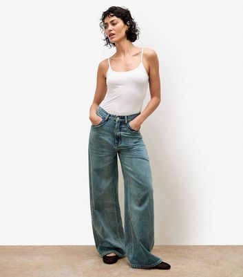 Apricot Blue Distressed Wide Leg Boyfriend Jeans