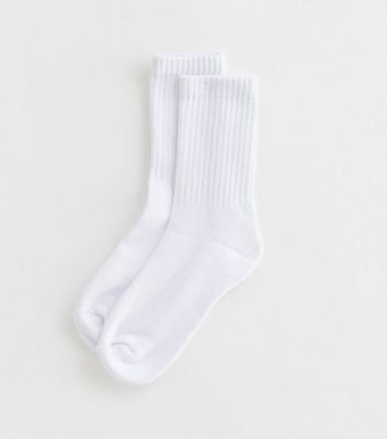White Ribbed Tube Socks
