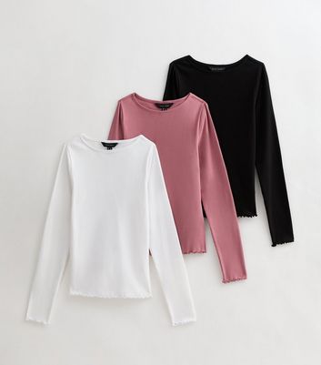 3 Pack of Multicoloured Frill Trim Long Sleeve Tops 5 3 Pack of Multicoloured Frill Trim Long Sleeve Tops