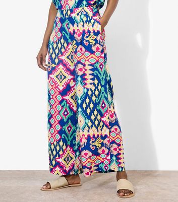 Apricot Blue Ikat Print Colour Pop Trousers