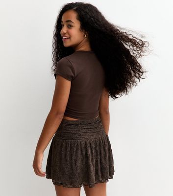 Girls Dark Brown Lace Rara Skirt 4 Girls Dark Brown Lace Rara Skirt