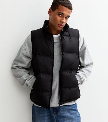 Black Regular Fit Sleeveless Heatseal Puffer Gilet