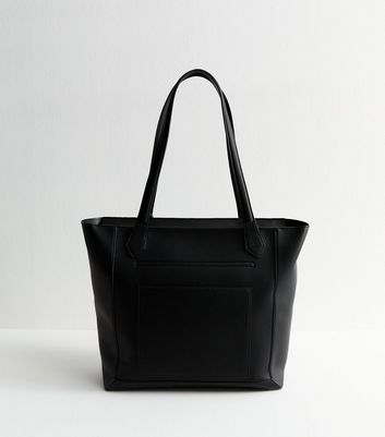 Black Faux Leather and Suede Lock Charm Tote Bag 4 Black Faux Leather and Suede Lock Charm Tote Bag