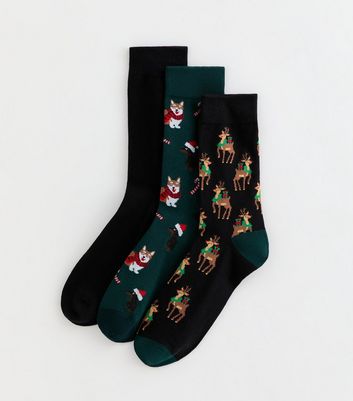 Jack & Jones Pack of 3 Black Christmas Patterned Ankled Socks