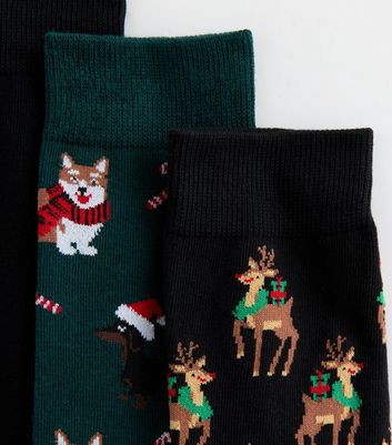 Jack & Jones Pack of 3 Black Christmas Patterned Ankled Socks