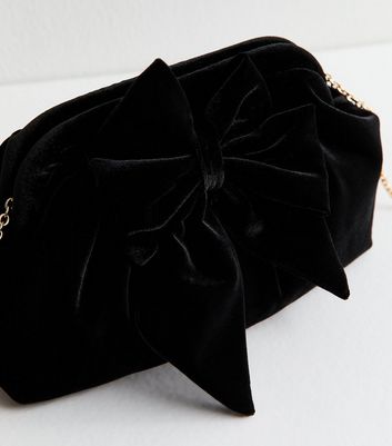 Black Bow Applique Velvet Slouch Clutch Bag 3 Black Bow Applique Velvet Slouch Clutch Bag