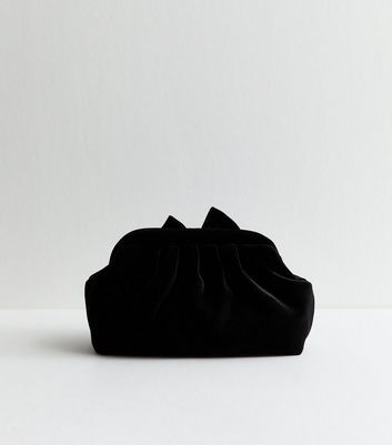 Black Bow Applique Velvet Slouch Clutch Bag 4 Black Bow Applique Velvet Slouch Clutch Bag