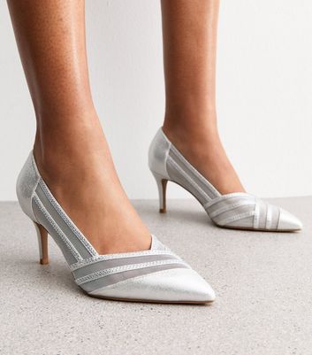 Wide Fit Silver Mesh Court Shoes
