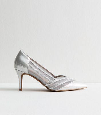 Wide Fit Silver Mesh Court Shoes