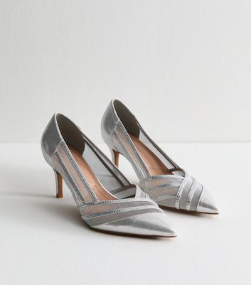Wide Fit Silver Mesh Court Shoes