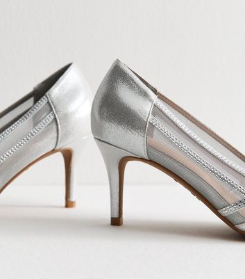 Wide Fit Silver Mesh Court Shoes