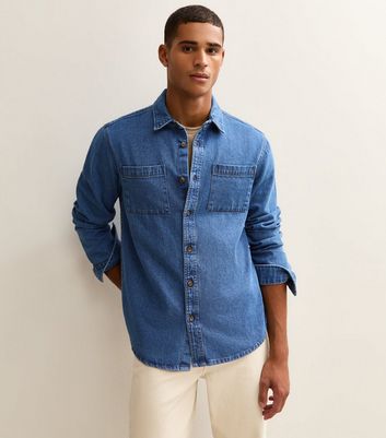 Blue Relaxed Fit Mid Wash Denim Shirt