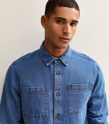 Blue Relaxed Fit Mid Wash Denim Shirt