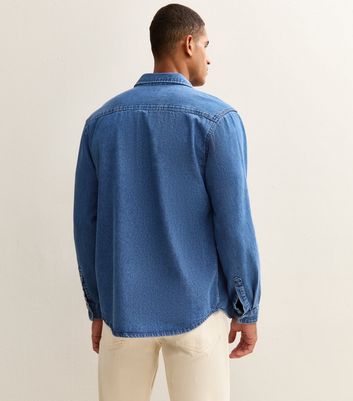 Blue Relaxed Fit Mid Wash Denim Shirt 4 Blue Relaxed Fit Mid Wash Denim Shirt