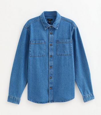 Blue Relaxed Fit Mid Wash Denim Shirt 5 Blue Relaxed Fit Mid Wash Denim Shirt