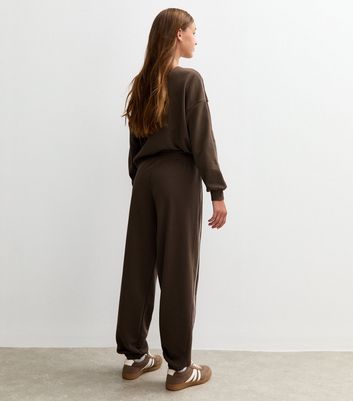 Girls Dark Brown Contrast Trim Cuffed Joggers 4 Girls Dark Brown Contrast Trim Cuffed Joggers