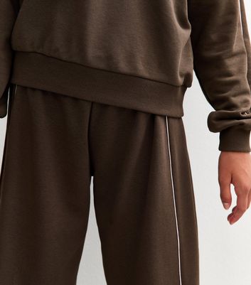 Girls Dark Brown Contrast Trim Cuffed Joggers 5 Girls Dark Brown Contrast Trim Cuffed Joggers