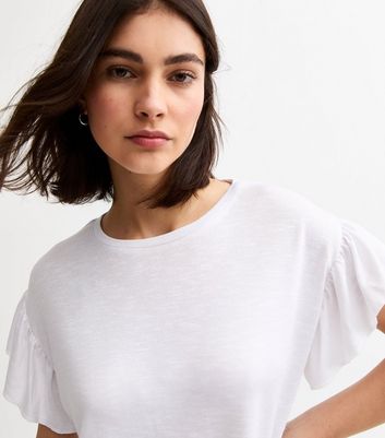 White Textured Frilly Trim Top