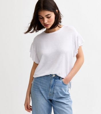 White Textured Frilly Trim Top