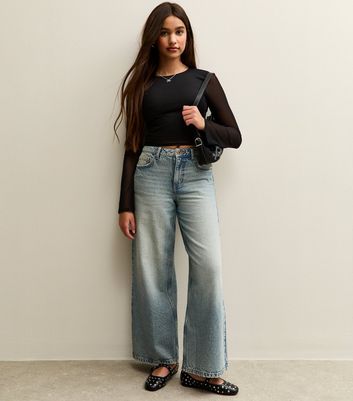 Girls Black Long Sleeve Mesh Flutter Sleeve Top