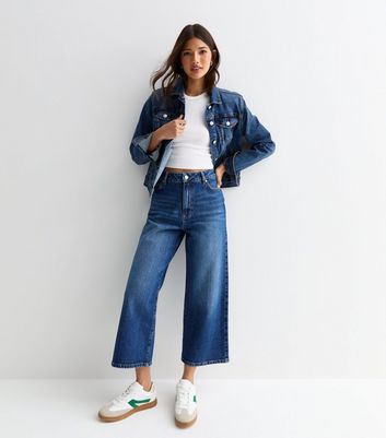 Blue Cropped Adalae Wide Leg Jeans