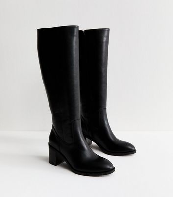 Black Faux Leather Block Heel Boots 3 Black Faux Leather Block Heel Boots