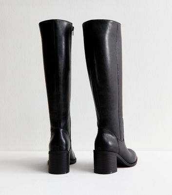 Black Faux Leather Block Heel Boots 4 Black Faux Leather Block Heel Boots