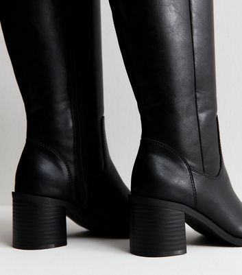 Black Faux Leather Block Heel Boots 5 Black Faux Leather Block Heel Boots
