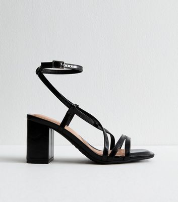 Black Faux Leather Block Heel Multi Strap Sandals 3 Black Faux Leather Block Heel Multi Strap Sandals