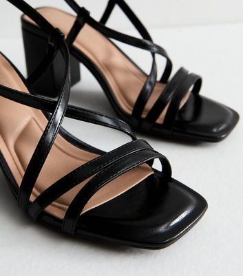 Black Faux Leather Block Heel Multi Strap Sandals 5 Black Faux Leather Block Heel Multi Strap Sandals
