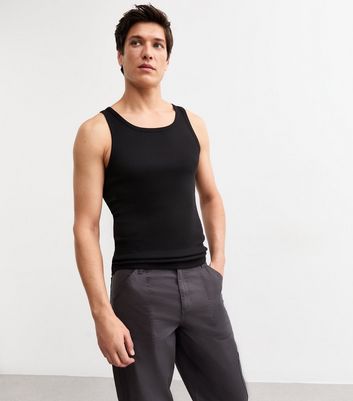 2 Pack Black Muscle Fit Ribbed Vest