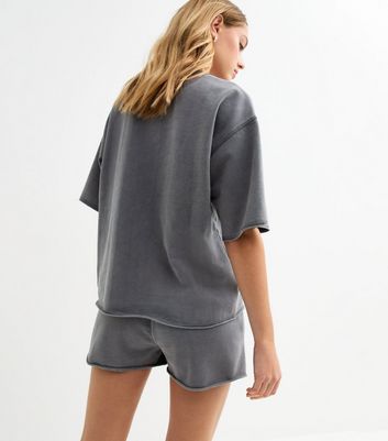 Dark Grey Acid Wash Look Sweat T-Shirt 3 Dark Grey Acid Wash Look Sweat T-Shirt