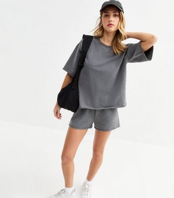 Dark Grey Acid Wash Look Sweat T-Shirt 4 Dark Grey Acid Wash Look Sweat T-Shirt