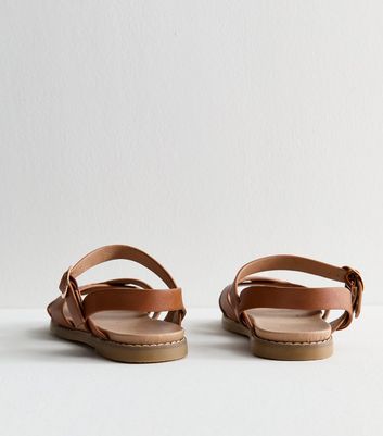 Wide Fit Tan Faux Leather Crossover Strap Sandals 3 Wide Fit Tan Faux Leather Crossover Strap Sandals