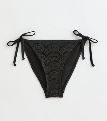 Black Crochet Tie Side Bikini Bottoms 6 Black Crochet Tie Side Bikini Bottoms
