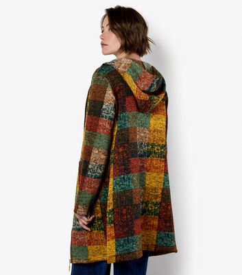 Apricot Brown Checked Longline Hooded Cardigan