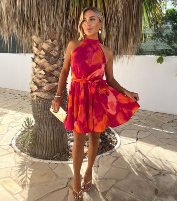 AX Paris Red Tie-Dye Halter Neck Mini Dress
