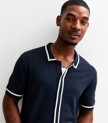 Dark Blue Regular Fit Contrast Trim Stripe Placket Shirt