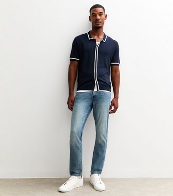 Dark Blue Regular Fit Contrast Trim Stripe Placket Shirt 3 Dark Blue Regular Fit Contrast Trim Stripe Placket Shirt