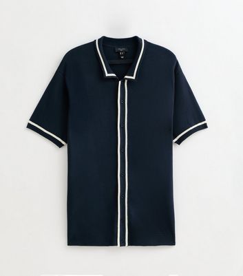 Dark Blue Regular Fit Contrast Trim Stripe Placket Shirt 5 Dark Blue Regular Fit Contrast Trim Stripe Placket Shirt